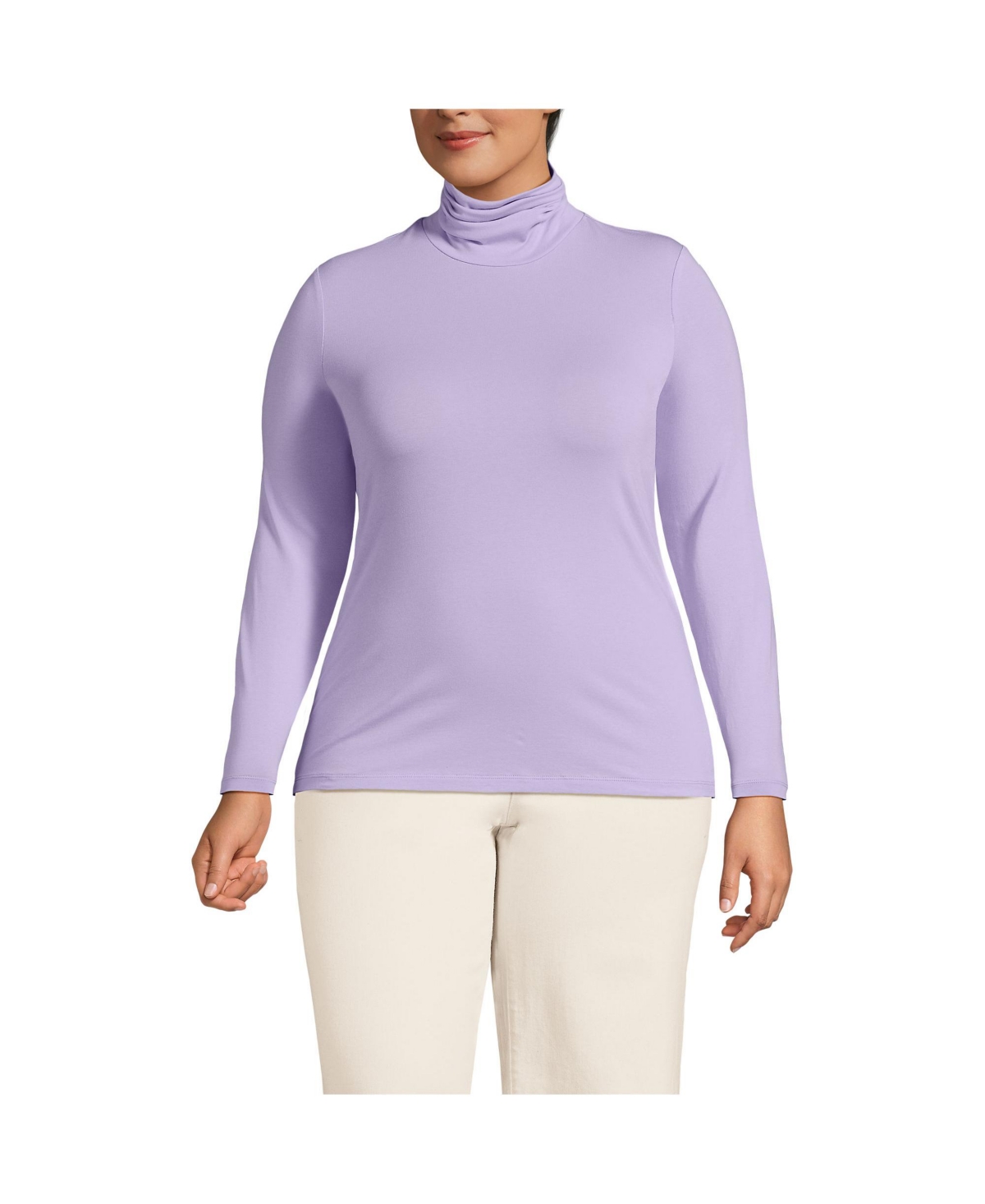 Plus Size Lightweight Jersey Skimming Long Sleeve Turtleneck - Ivory