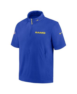 Men's Royal Los Angeles Rams 2024 Sideline Coach Short Sleeve Half-Zip Hoodie Jacket