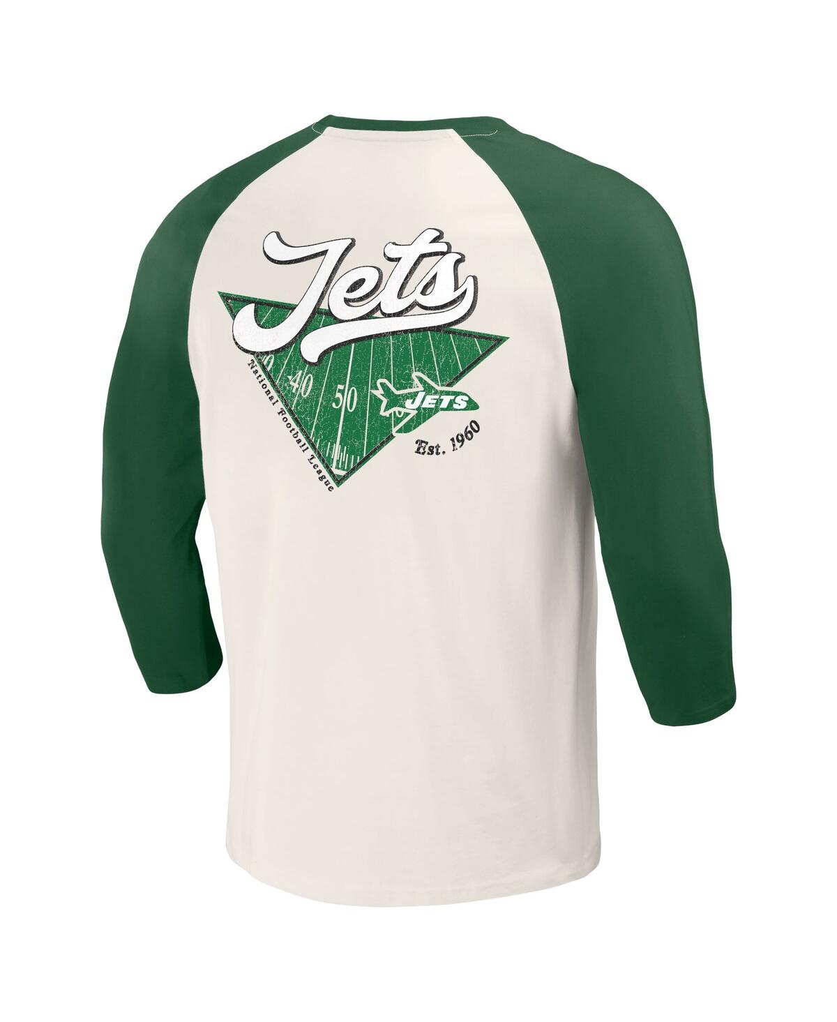 Fanatics Men's Kelly Green/white New York Jets Raglan 3/4 Sleeve T-shirt In Kelly Green,white