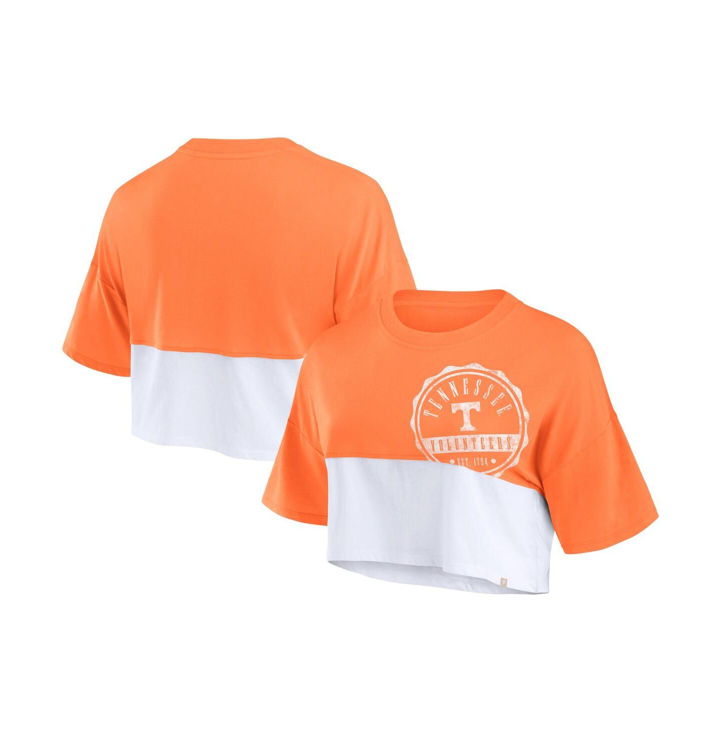 Женская футболка Fanatics Orange/White Tennessee Volunteers Oversized Badge Colorblock Cropped — фото 1