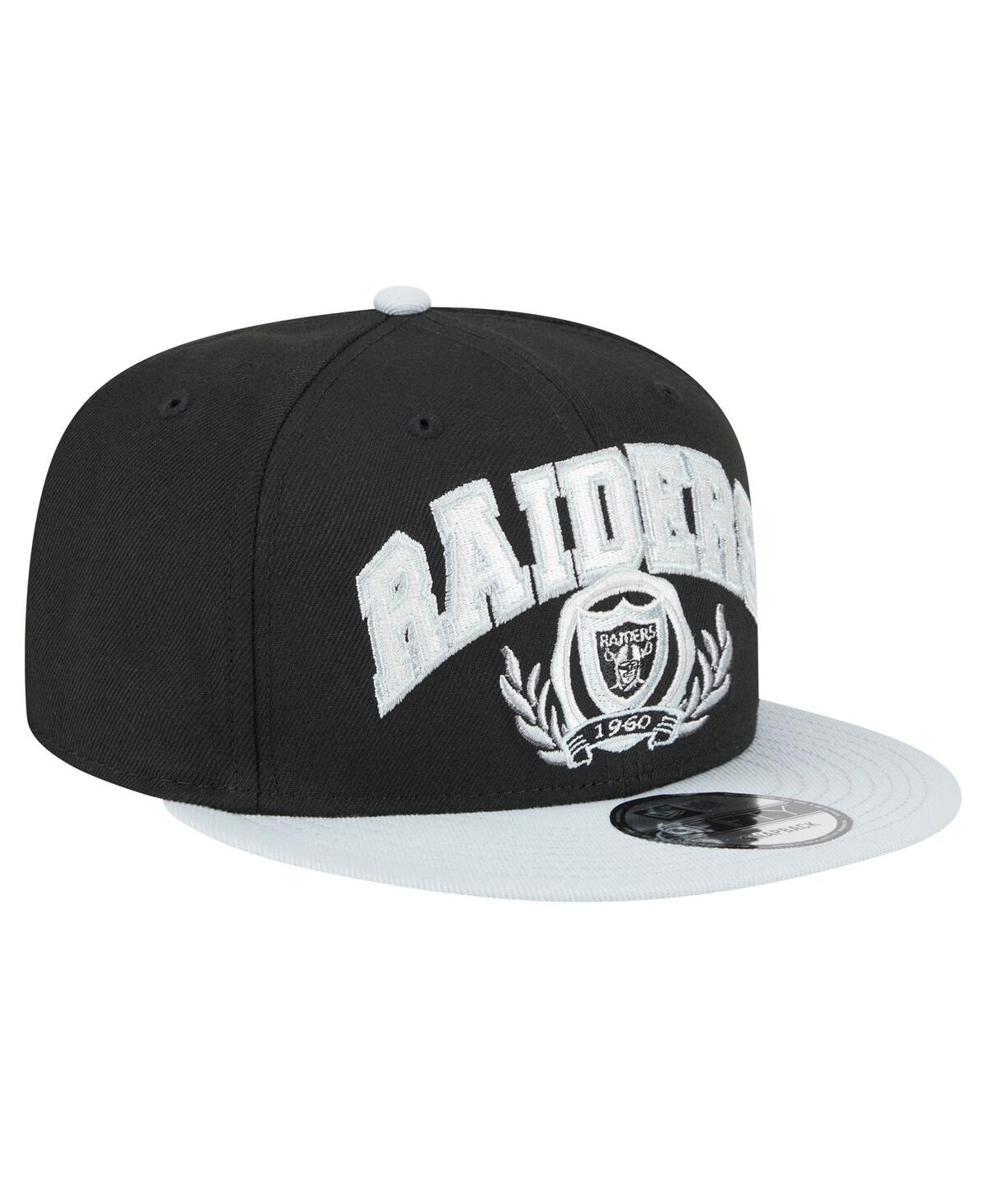 New Era Men'sSilver Las Vegas Raiders Team Establish 9FIFTY Snapback Hat - Black, Silver