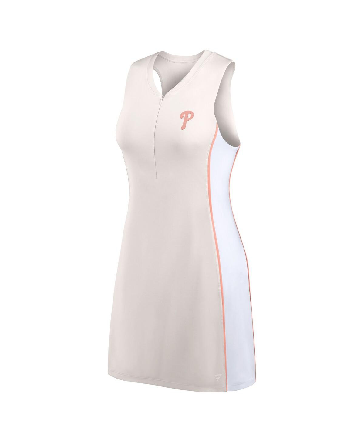Shop Fanatics Women's Cream Philadelphia Phillies Studio Boost Athletic Half-zip Dress In Cream,coral