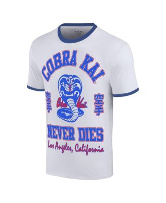 Men's White Cobra Kai Los Angeles Baseball Ringer T-Shirt