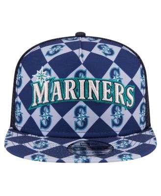 Men's Navy Seattle Mariners Seeing Diamonds A-Frame Trucker 9FIFTY Snapback Hat