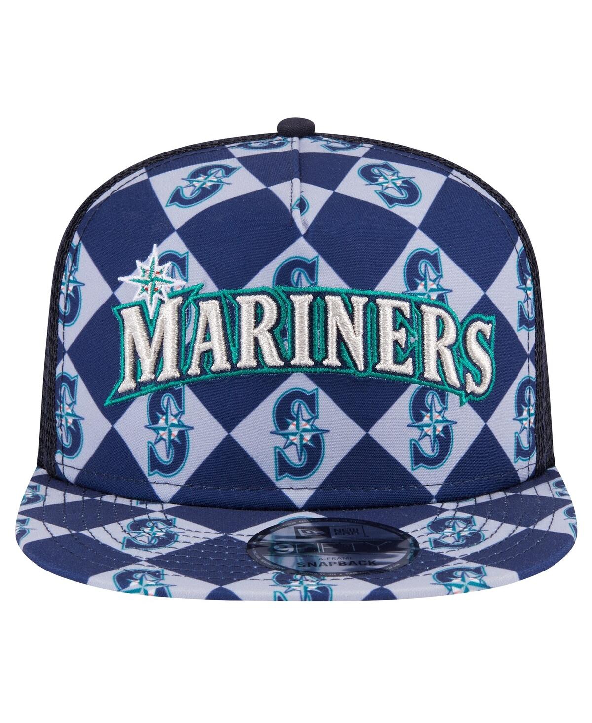 New Era Men's Navy Seattle Mariners Seeing Diamonds A-frame Trucker 9fifty Snapback Hat In Navy