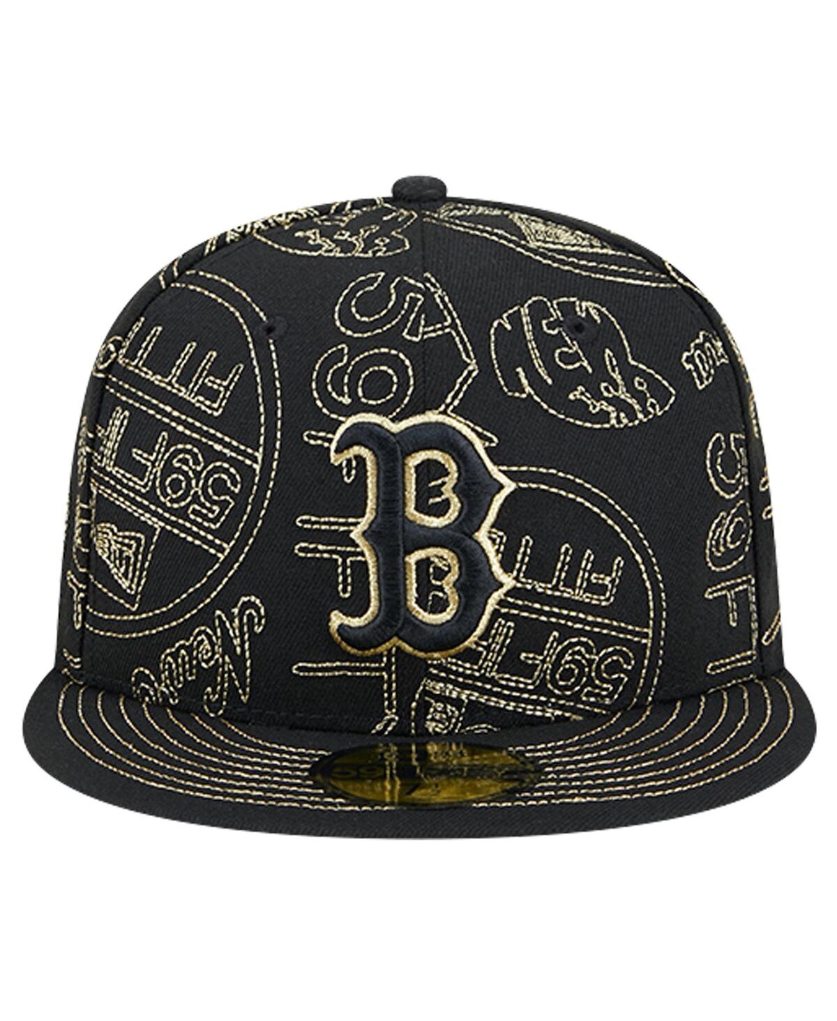 Shop New Era Men's Black Boston Red Sox 59fifty Day Allover Fitted Hat