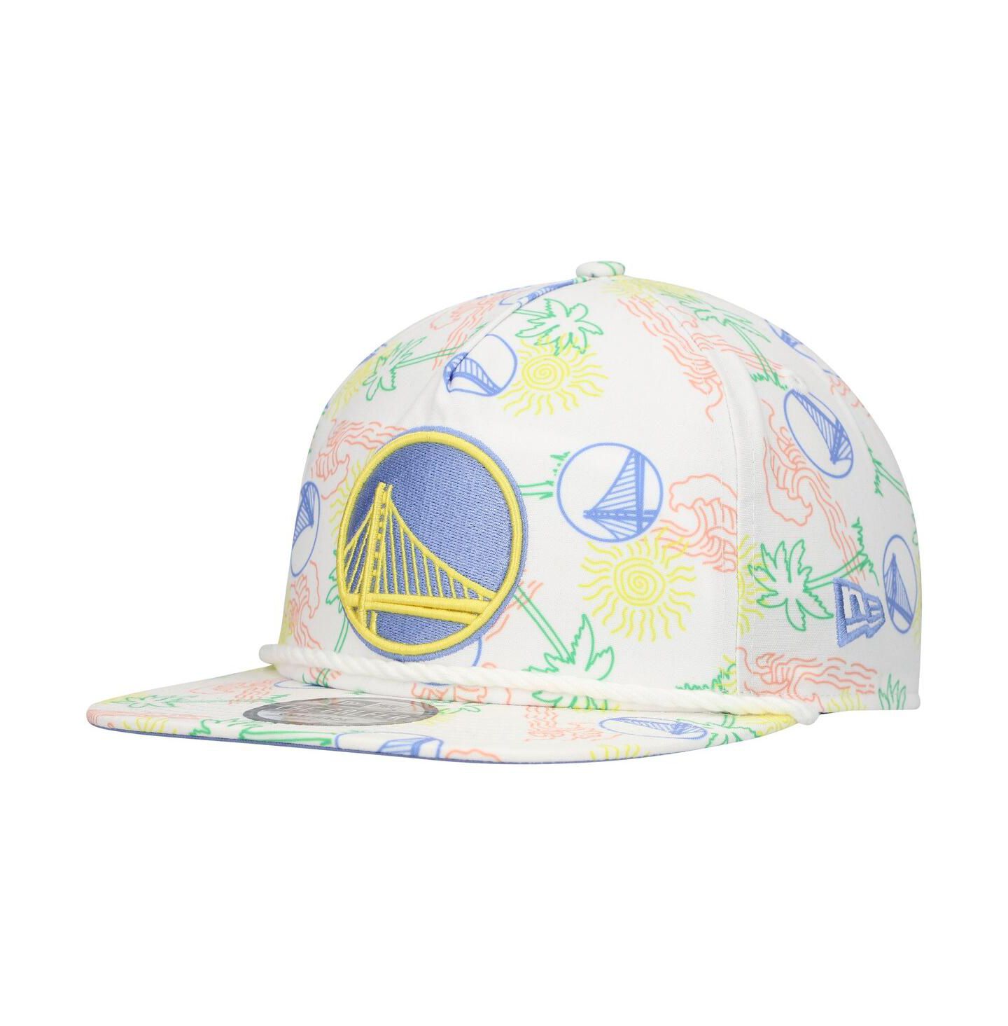 Мужская кепка New Era White Golden State Warriors Palm Trees and Waves Golfer Adjustable Hat — фото 1