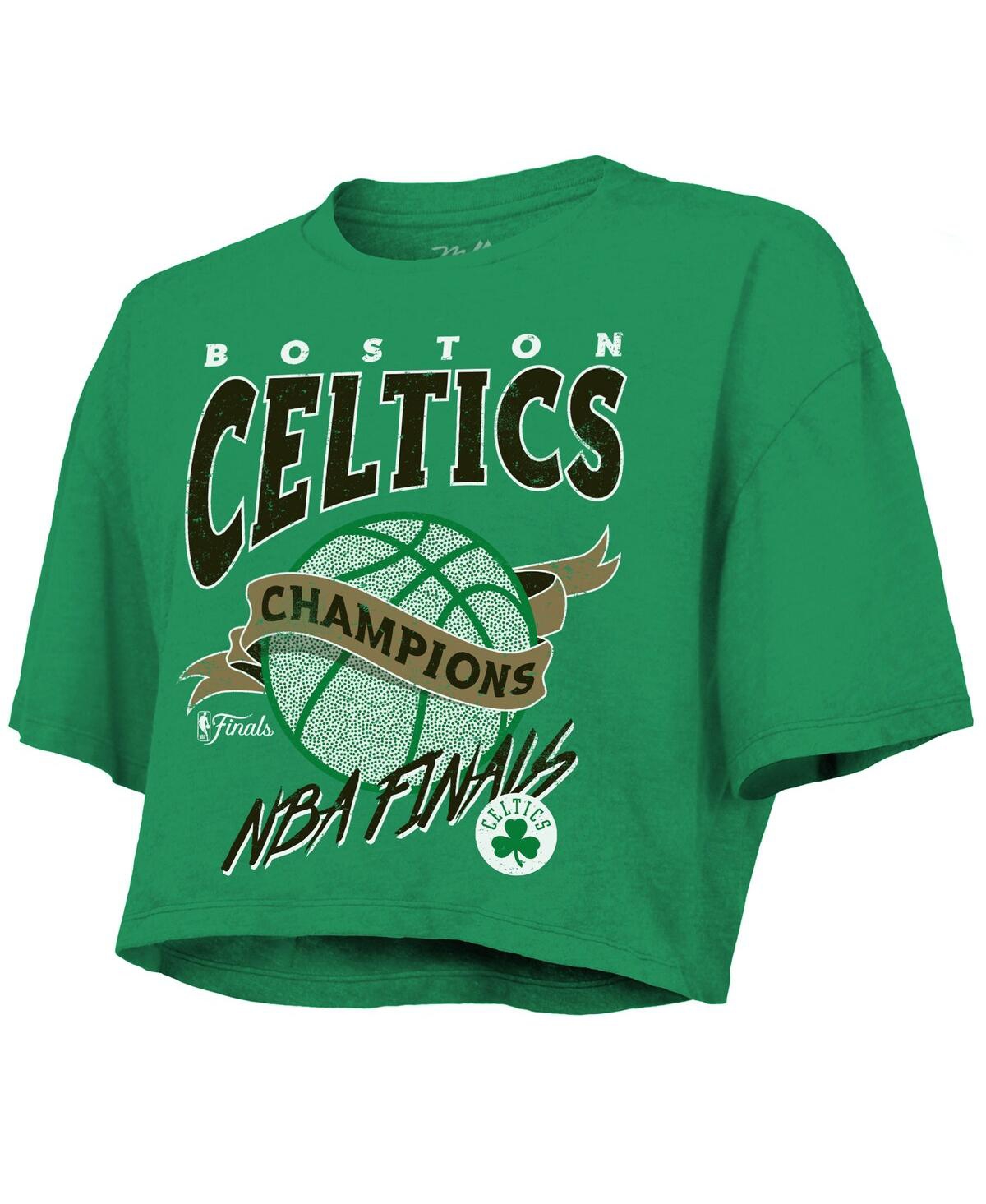 Majestic Threads Women'sBoston Celtics 2024 Nba Finals Champions Boxy Cropped T-Shirt - Kelly Green