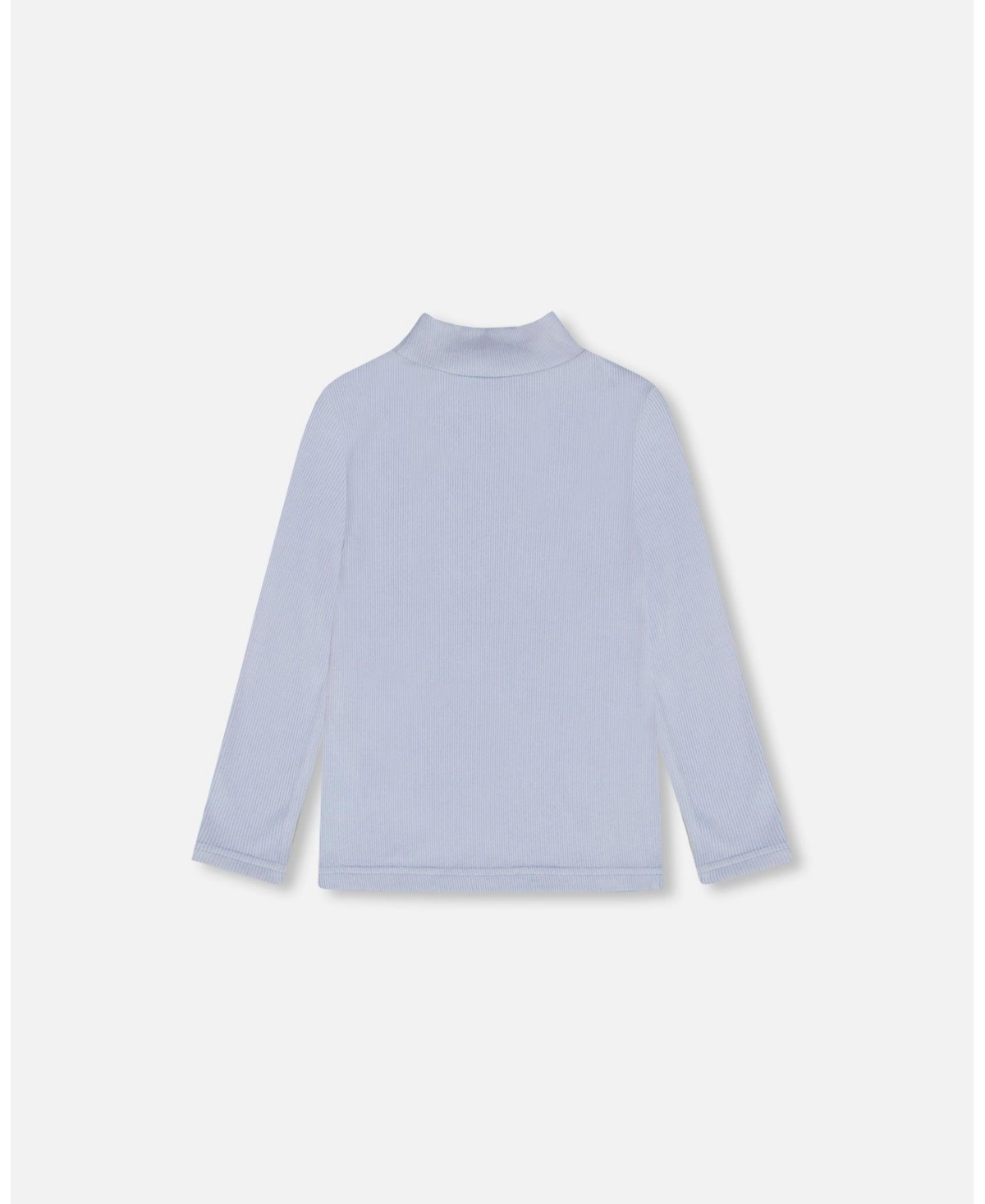 Deux par Deux Big Girls Super Soft Brushed Mock Neck Top- Light blue