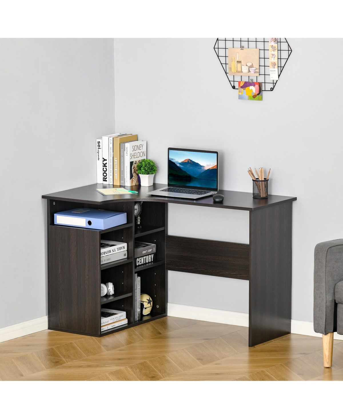 Homcom L-Shaped Corner Pc Workstation Study School Writing Desk Table- Black