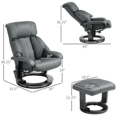 1 PC PU leather Massage Recliner Chair with Footstool, 360° Swivel Recliner,