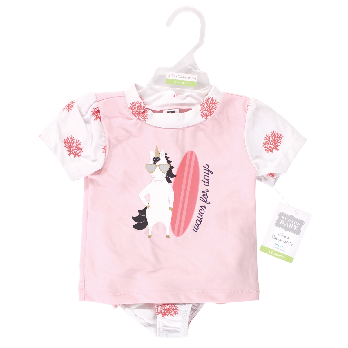 Hudson Baby Baby Girls Swim Rashguard Set,- Surf unicorn