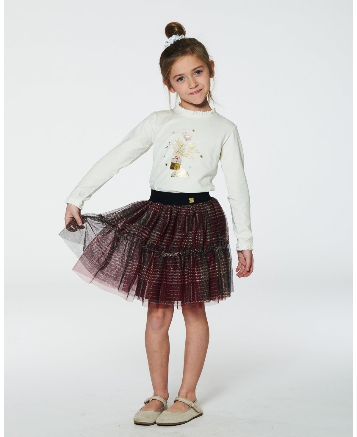 Deux par Deux Big Girls Glittering Tulle Skirt- Red plaid