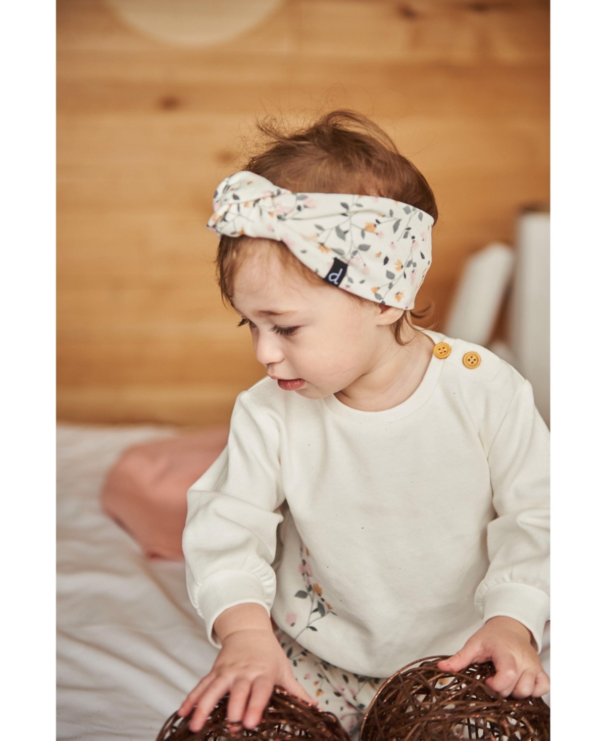 Deux par Deux Baby Girls Baby Organic Cotton Top And Printed Pants Set Cream With Flowers