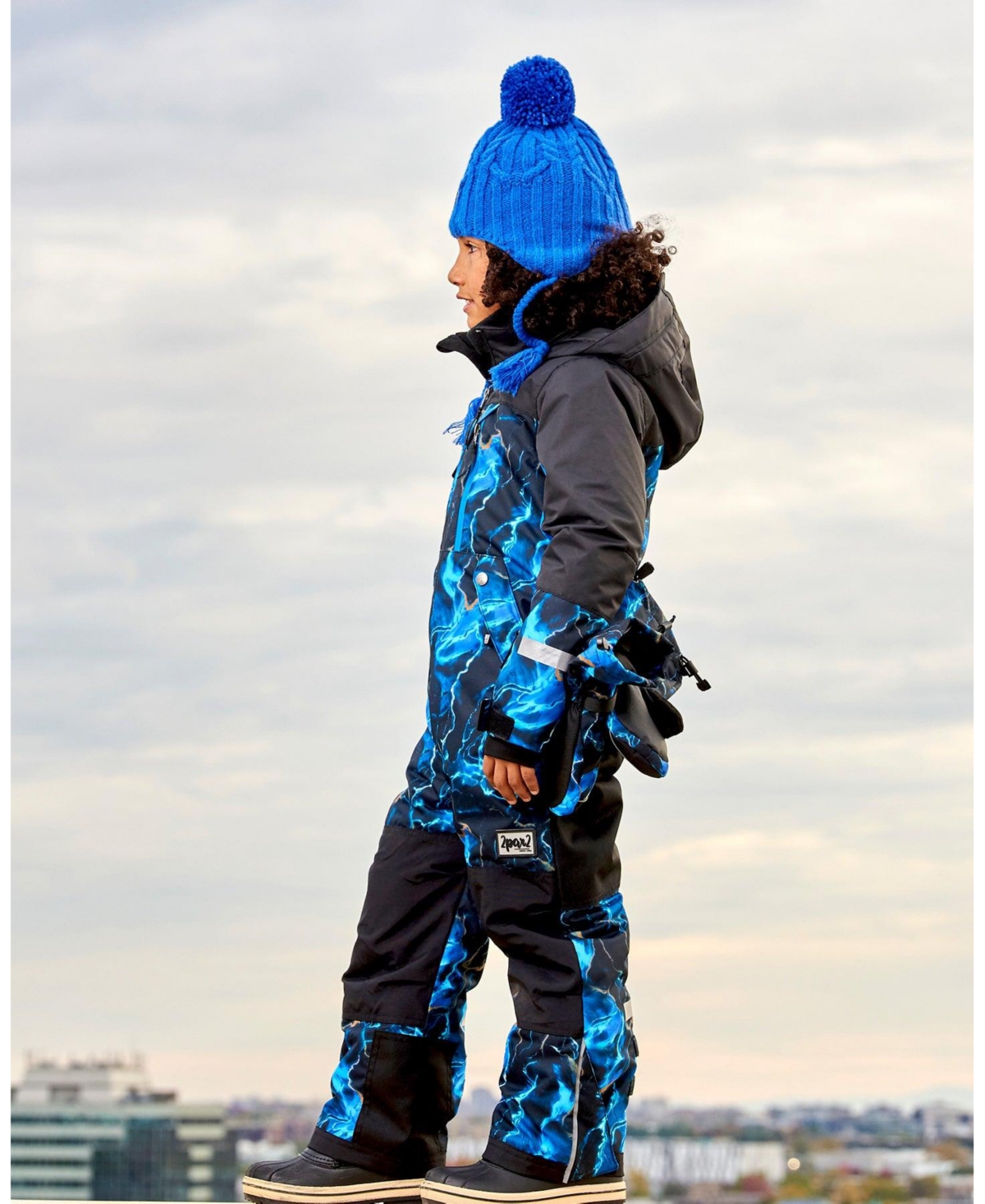 Deux par Deux Big Boys One Piece Technical Snowsuit- Black printed storm