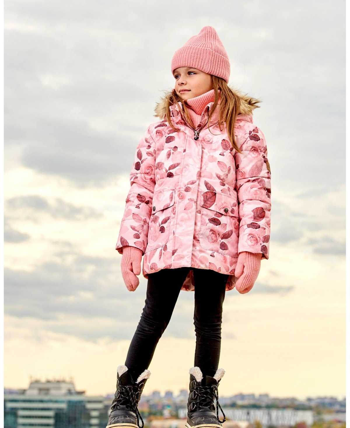 Deux par Deux Big Girls Puffy Jacket- Printed rose petals