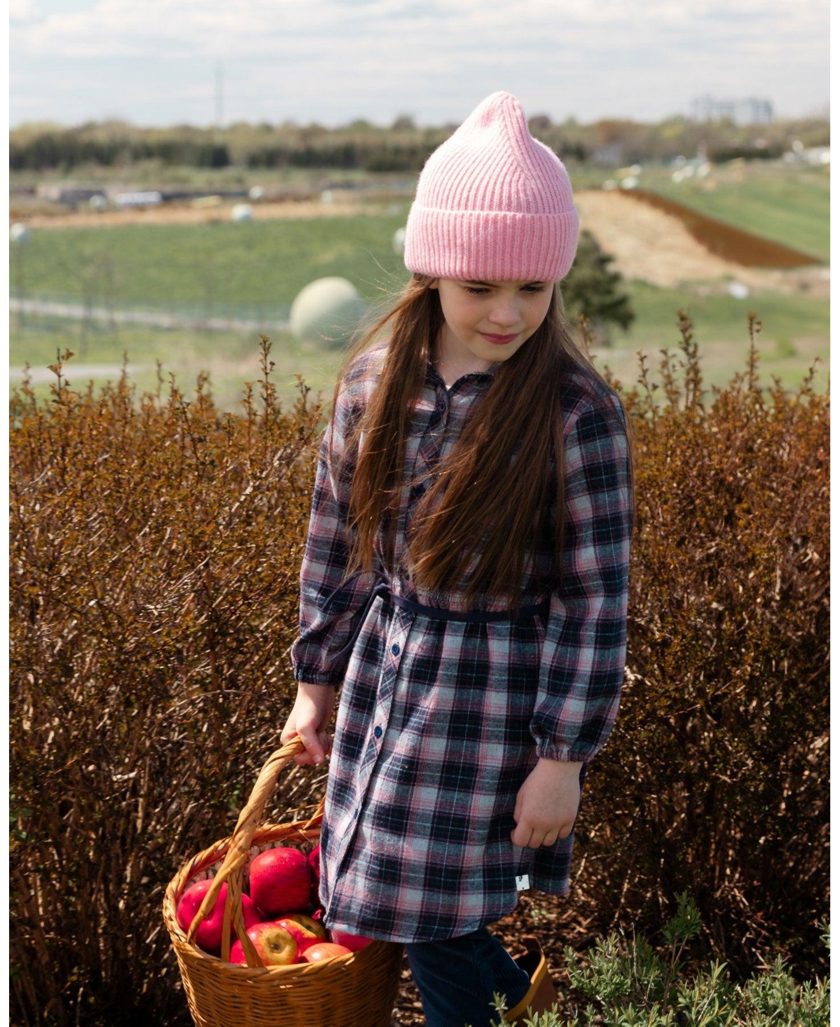 Deux par Deux Big Girls Shirt Flannel Dress With Belt Plaid Navy And Pink - Plaid navy and pink