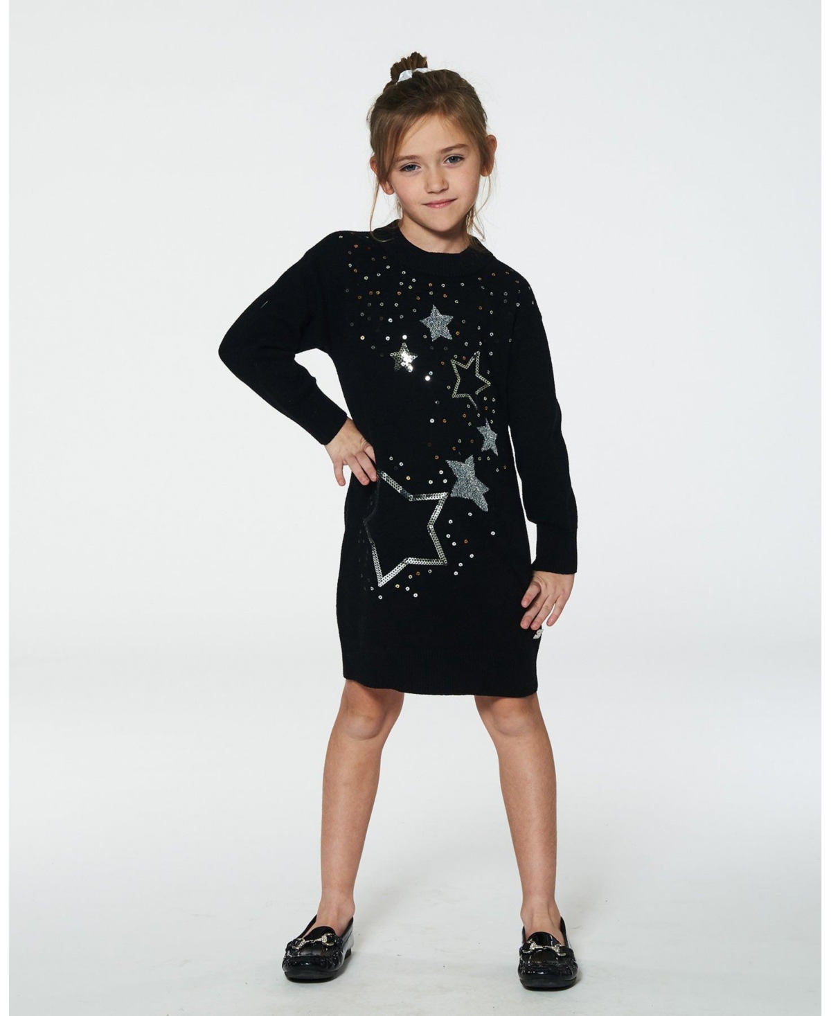 Deux par Deux Big Girls Knitted Dress With Sequins- Black