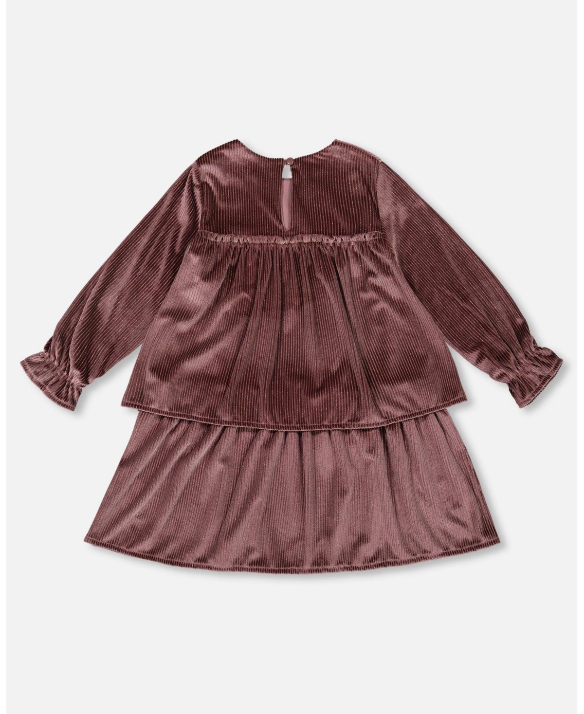 Deux par Deux Big Girls Long Sleeve Metallic Dress With Frills- Burgundy