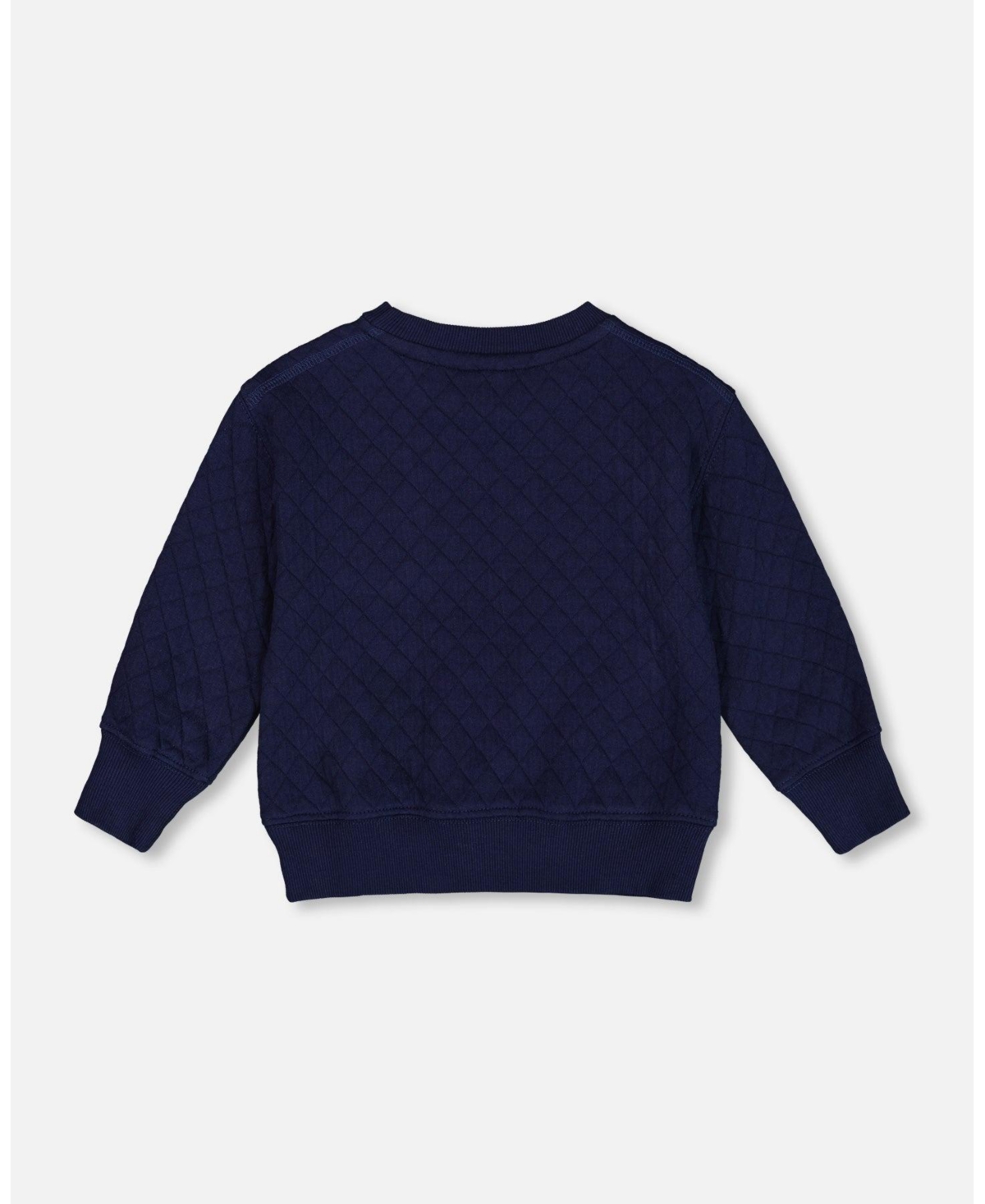 Deux par Deux Baby Boys Baby Quilted Sweatshirt With Pocket- Navy