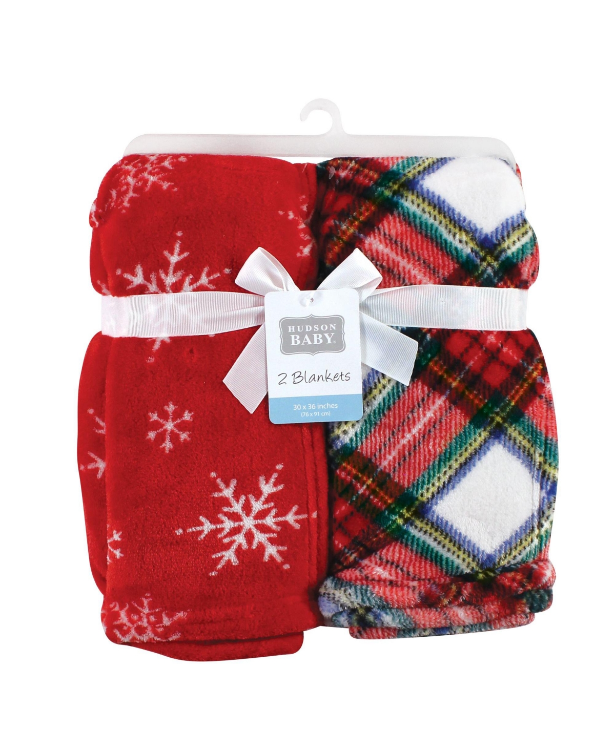 Hudson Baby Unisex Baby Silky Plush and Coral Fleece Blanket, 30x36 inches - White tartan