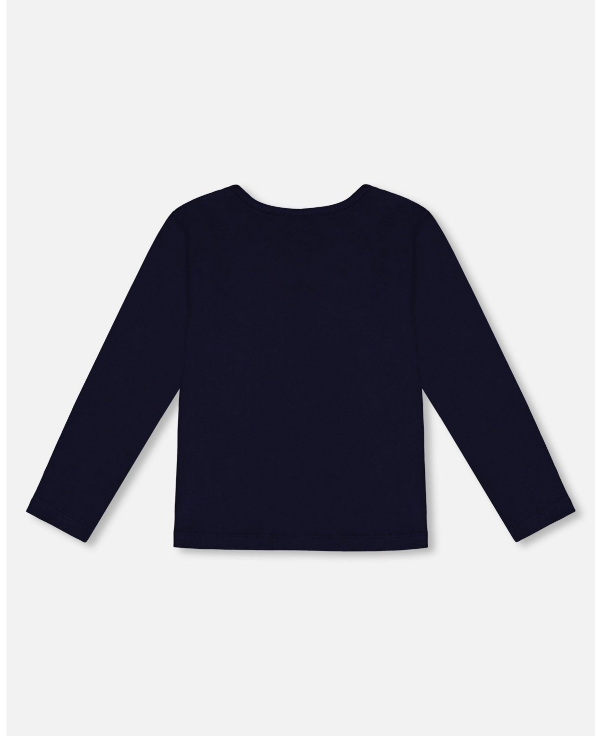 Deux par Deux Big Girls Organic Cotton T-Shirt With Print- Navy