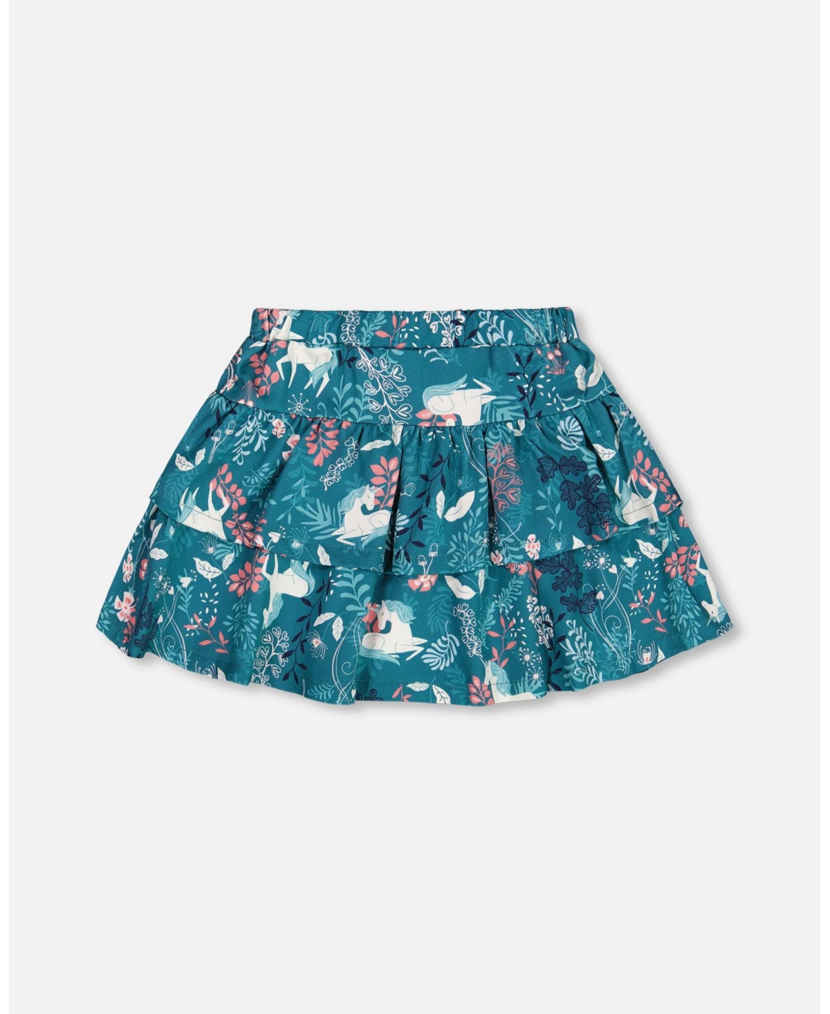 Deux par Deux Big Girls Printed Flare Viscose Skirt- Turquoise printed fairy unicorn