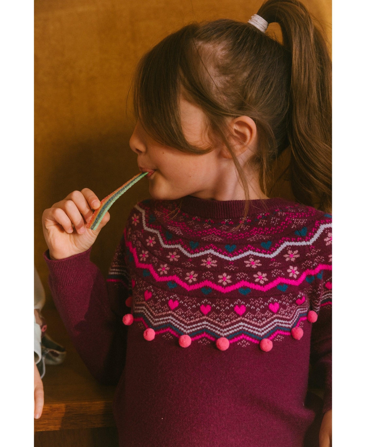 Deux par Deux Big Girls Fairisle Sweater- Burgundy