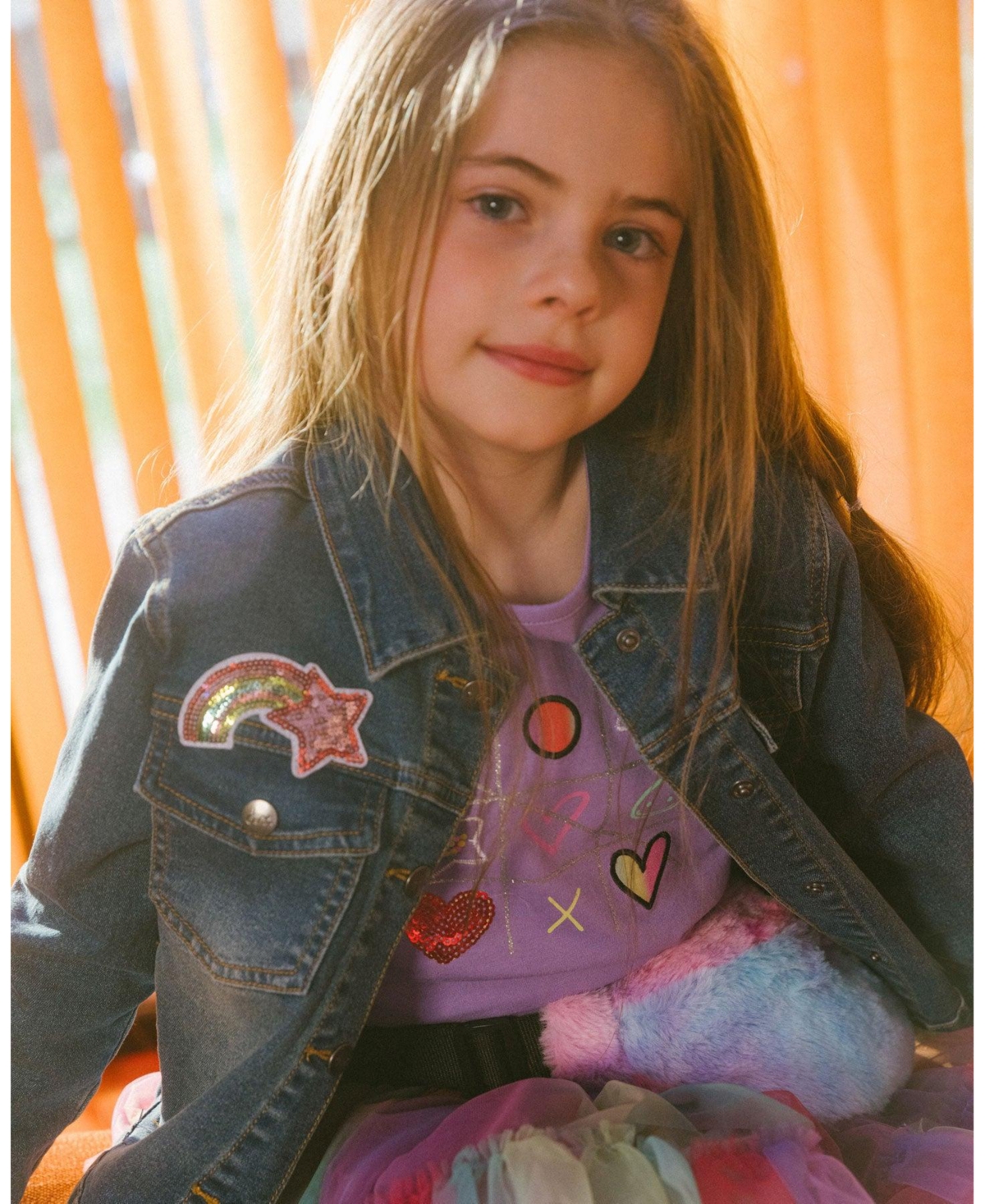 Deux par Deux Girls Denim Jacket With Embroidery Patch