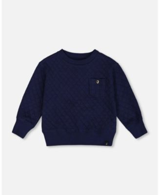 Deux Par Deux Quilted Sweatshirt with Pocket - Navy Deux Par Deux Quilted Sweatshirt with Pocket - Navy