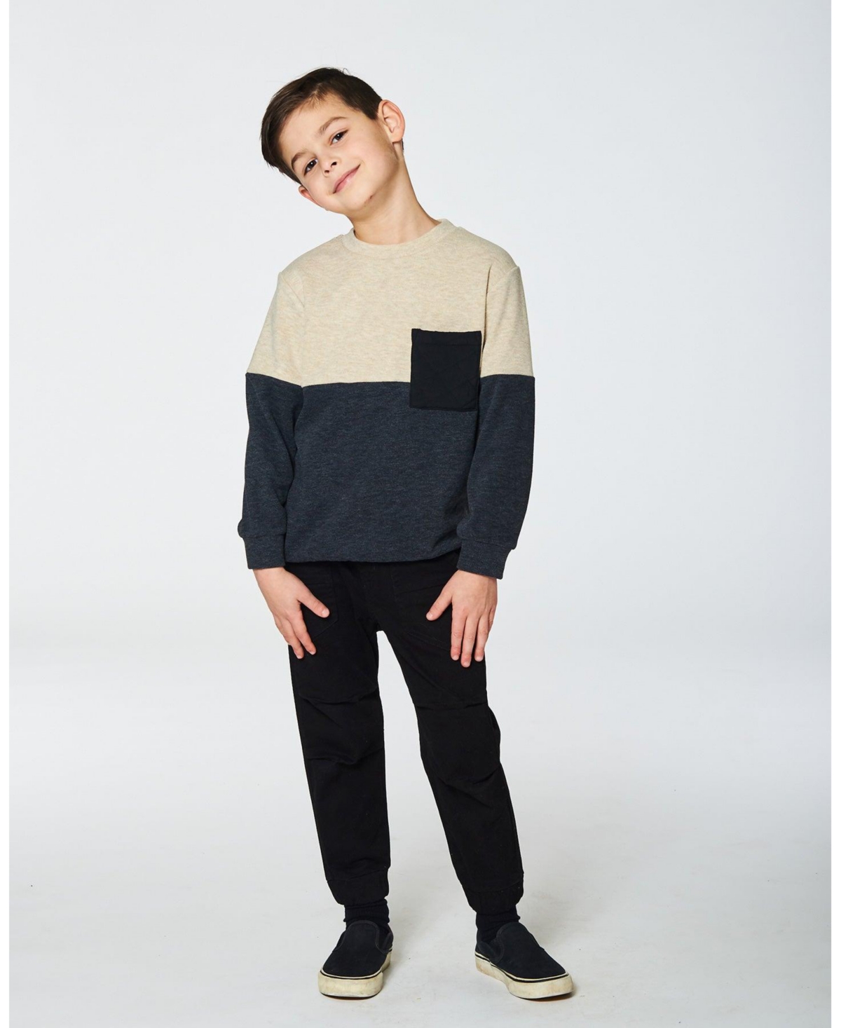 Deux par Deux Toddler Boys Stretch Twill Pleated Knee Jogger Pants- Black
