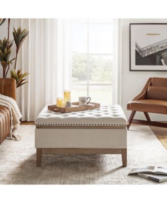 Upholstered Storage Cocktail Ottoman with Solid Wood Legs