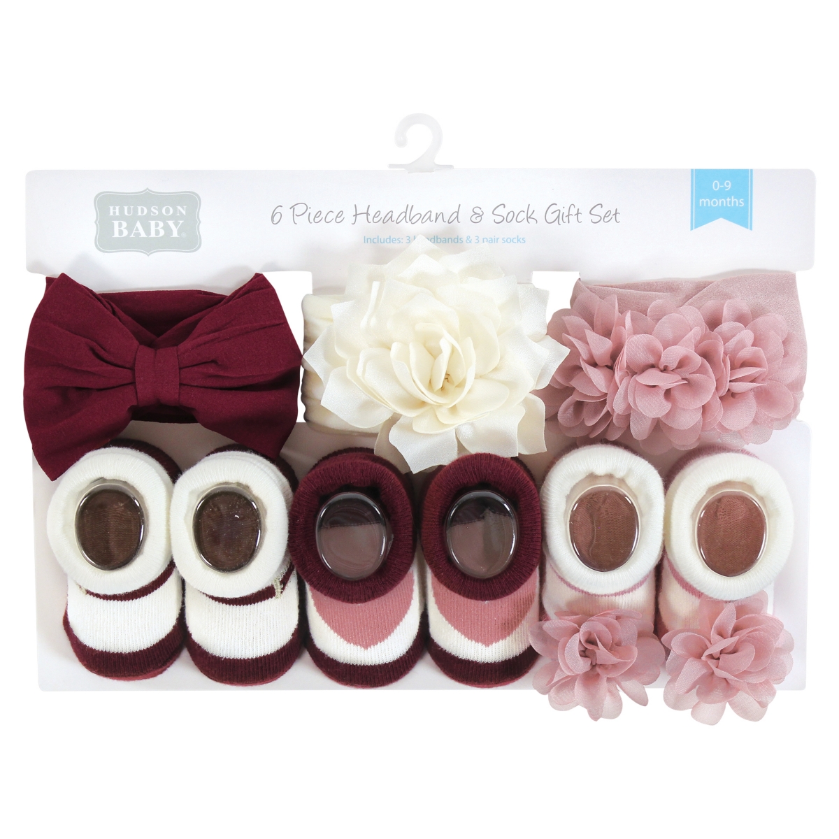 Hudson Baby Baby Girls Headband and Socks Giftset, One - Burgundy blush