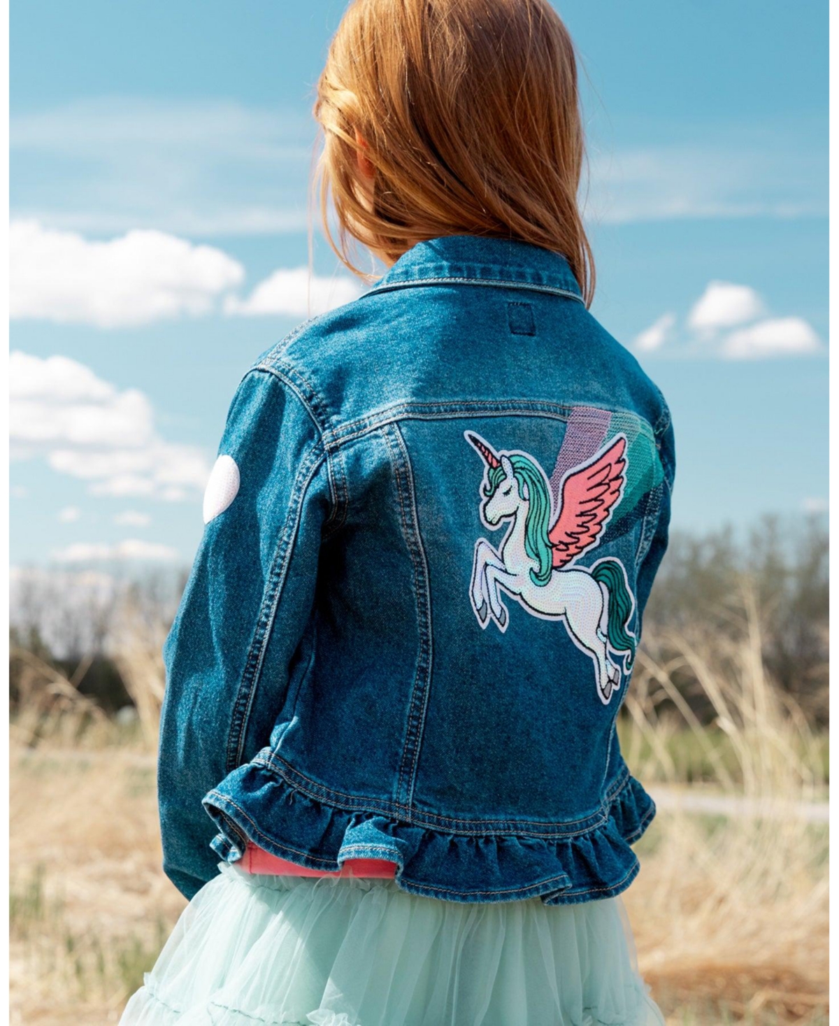Deux par Deux Girls StretchJacket With Unicorn - Denim