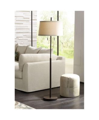 Nayla Modern Floor Lamp 62 1/2" Tall Bronze Metal Off White Fabric Tapered Drum Shade for Living Room Bedroom Office House Home