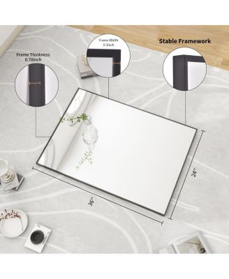 24"x36" Rectangular Wall Mirror with Black Aluminum Alloy Frame