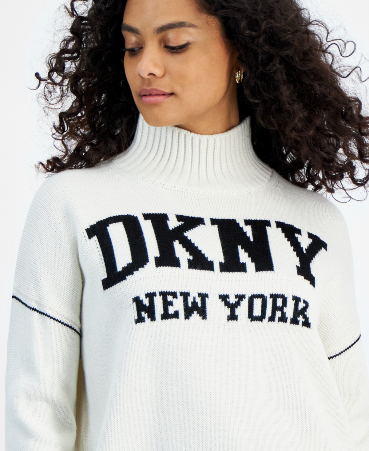 Dkny Jeans Petite Intarsia Logo Sweater -blk