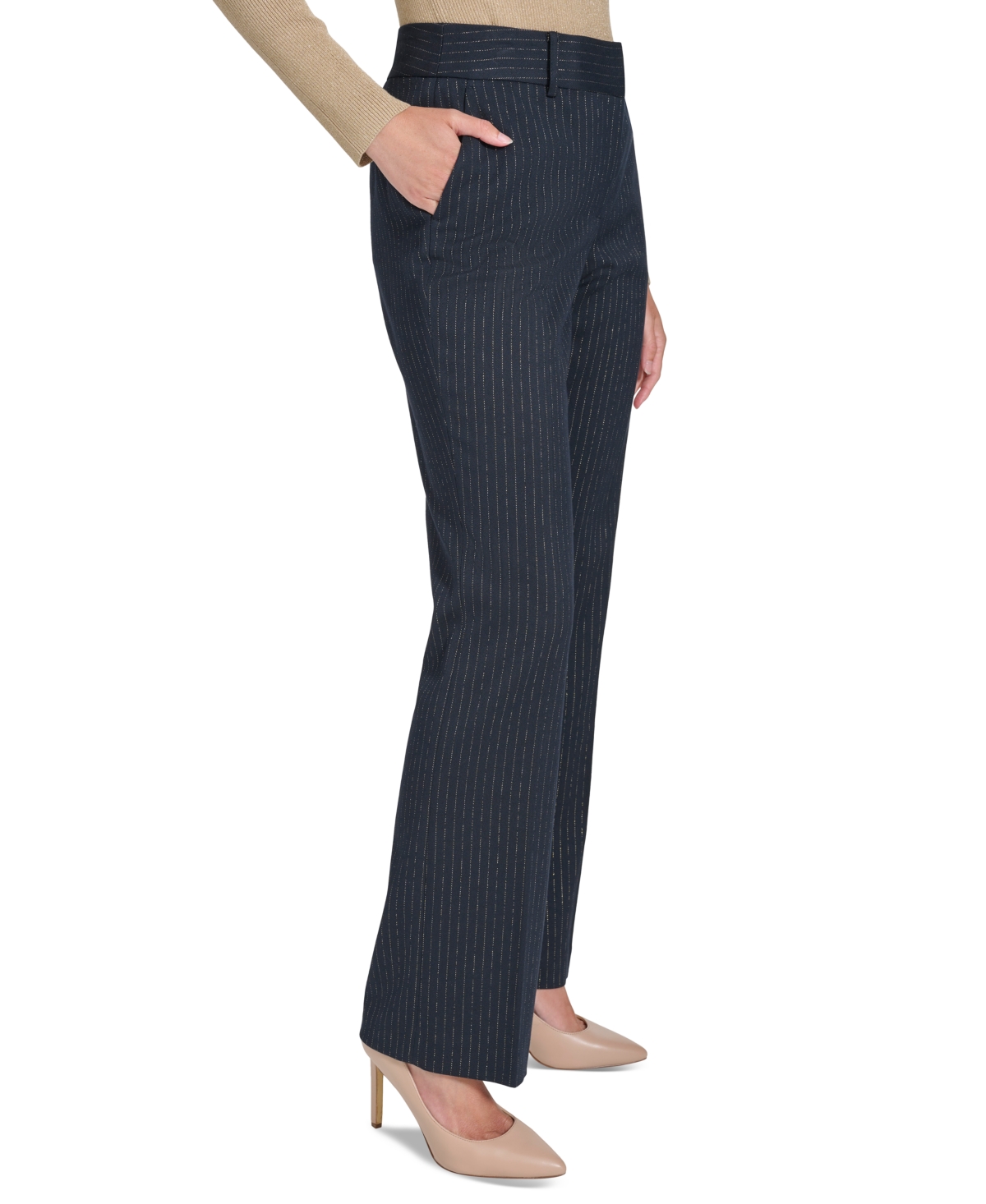 Tommy Hilfiger Women's Metallic Pinstriped Pants -gld