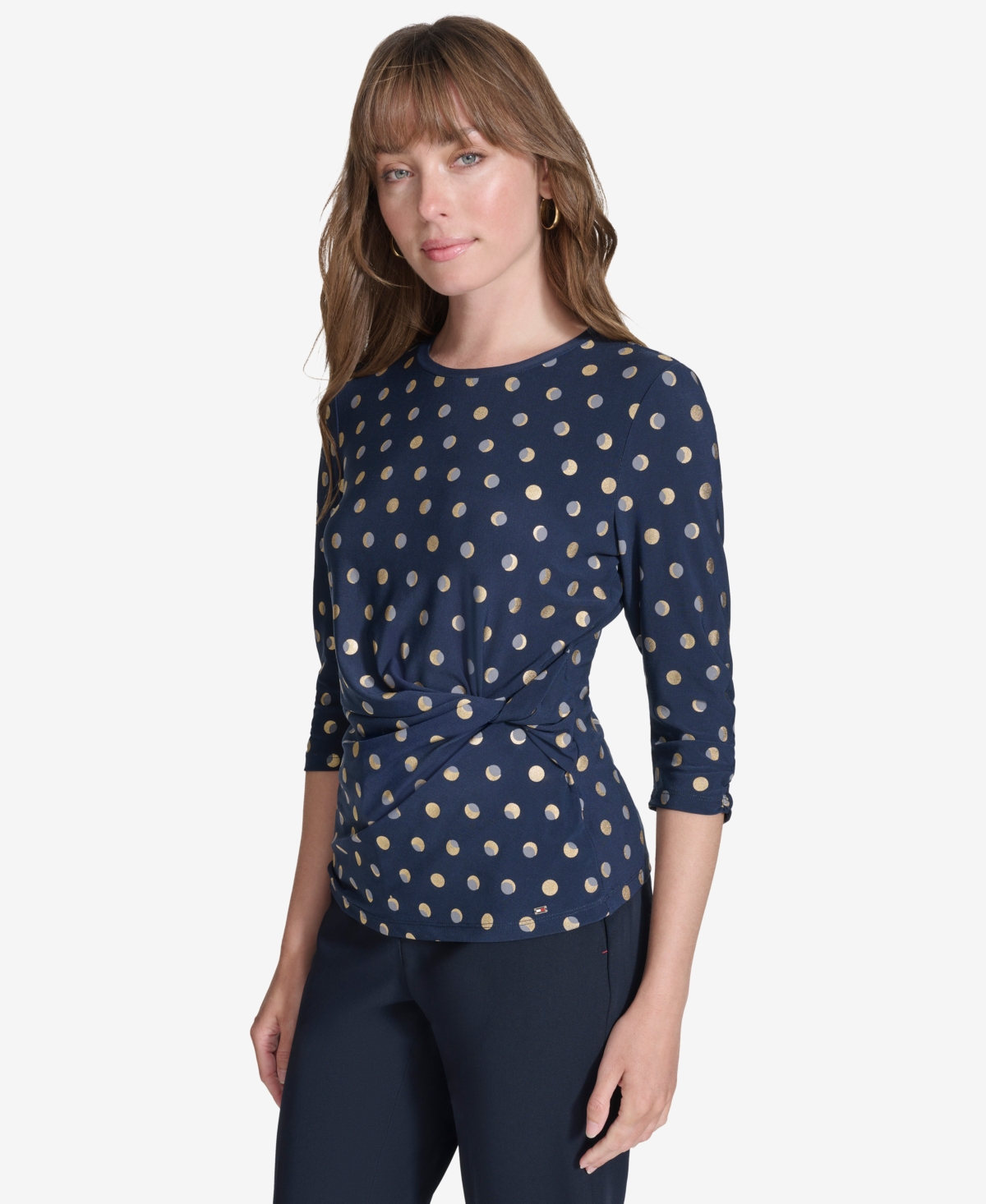 Tommy Hilfiger Women's Moondance Cinched 3/4-Sleeve Top -mult