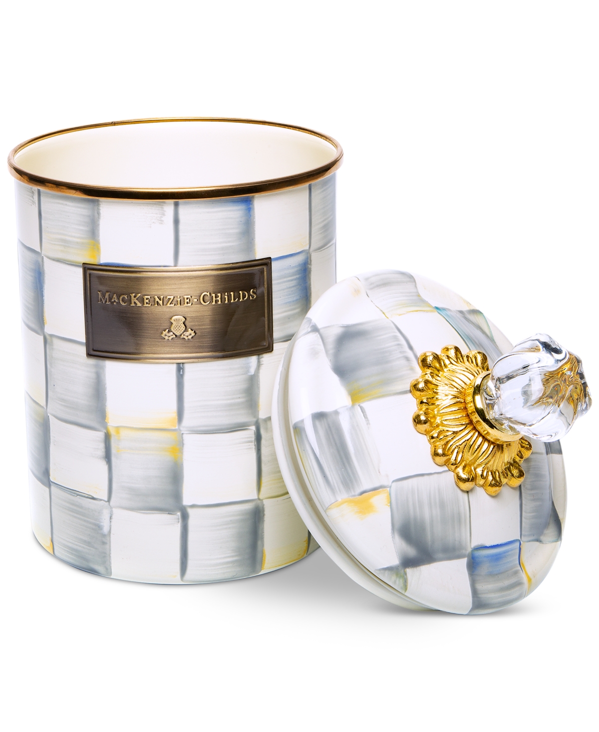 Mackenzie-childs Mackenzie Childs Sterling Check Enameled Steel Medium Canister In No Color