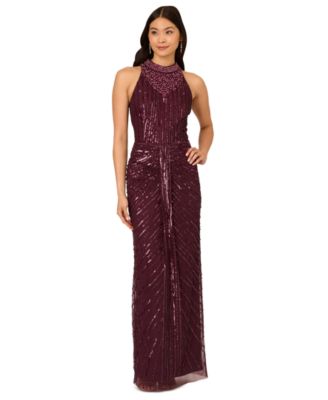 Adrianna Papell - Women's Beaded Sleeveless Halter Gown