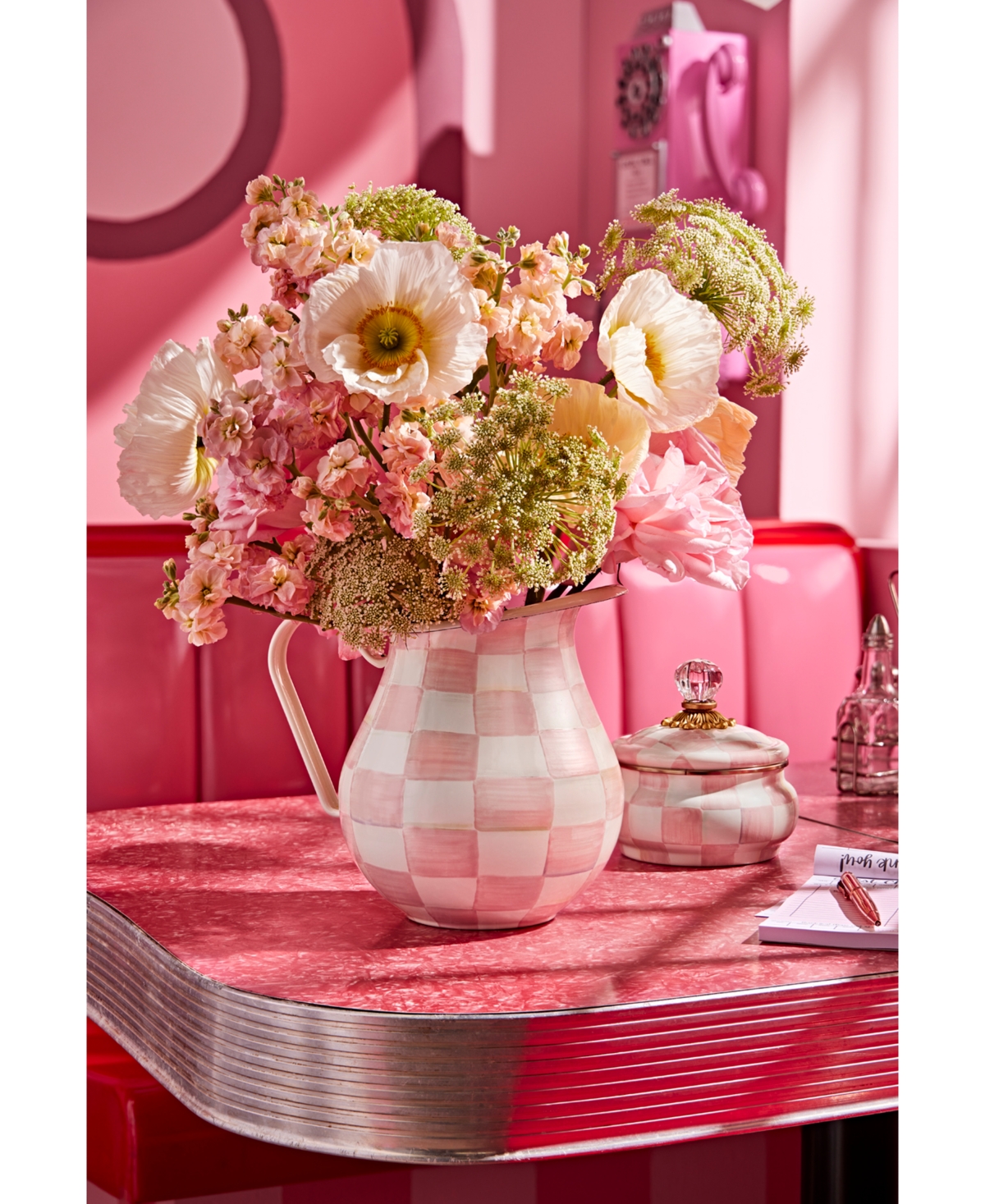 Mackenzie-childs Mackenzie Childs Rosy Check Enameled Steel Squashed Pot In No Color