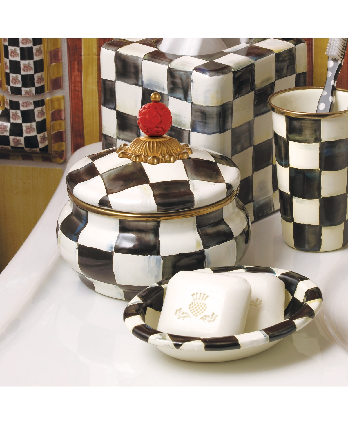 Mackenzie-childs Mackenzie Childs Courtley Check Enamel Squashed Canister In No Color