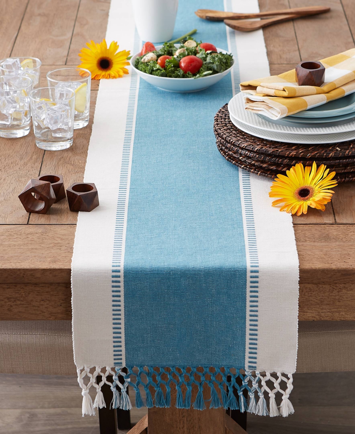 Design Imports Dobby Stripe Ribbed Table Runner, 13"x72 " In Storm Blue