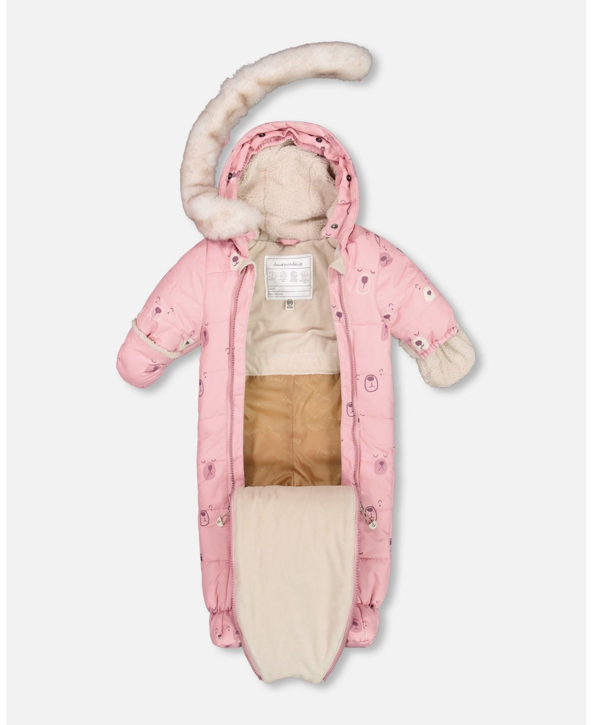 Deux par Deux Baby Girls Baby One Piece Baby Snowsuit Pink Bears Designed For Car Seat