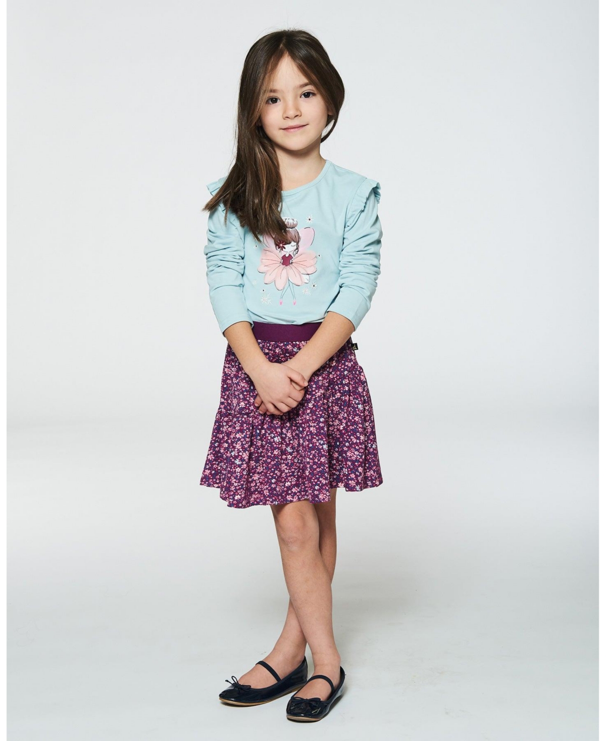 Deux par Deux Big Girls Organic Cotton T-Shirt With Frill- Light blue