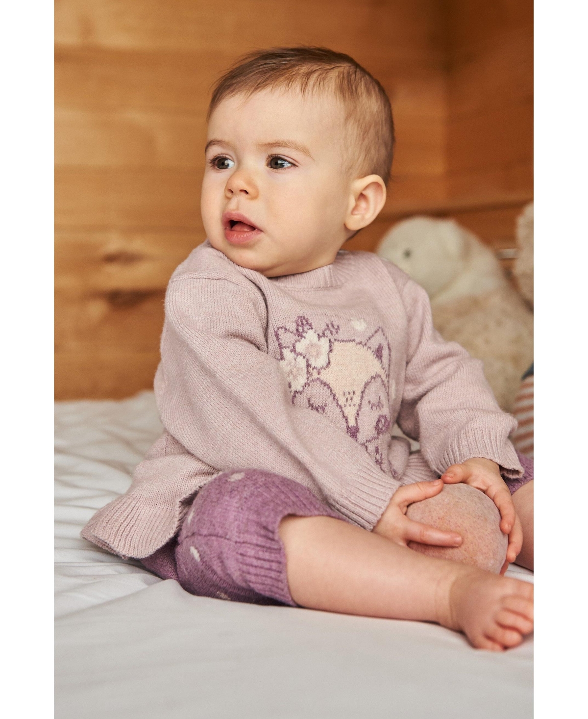 Deux par Deux Baby Girls Baby Fox Intarsia Top And Knitted Pant Set- Woodrose