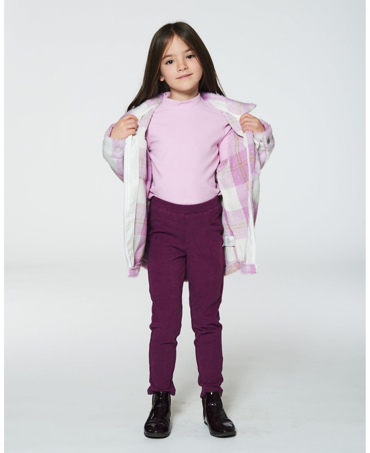 Deux par Deux Big Girls Super Soft Brushed Mock Neck Top- Pink lavender