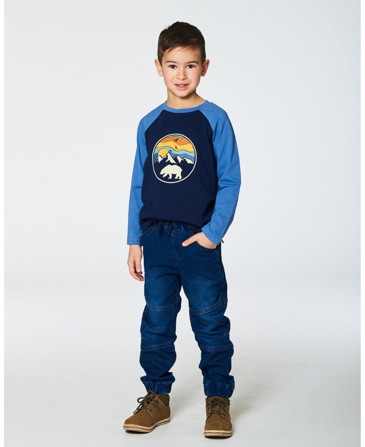 Deux par Deux Big Boys Raglan T-Shirt With Print- Navy