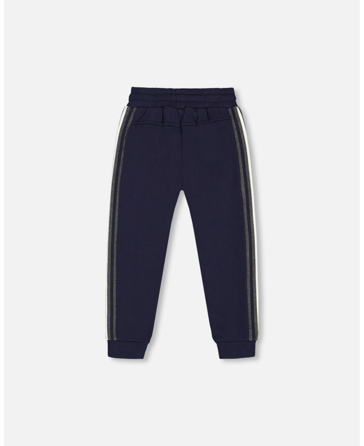 Deux par Deux Big Boys Fleece Sweatpants With Contrast Side Rib- Navy